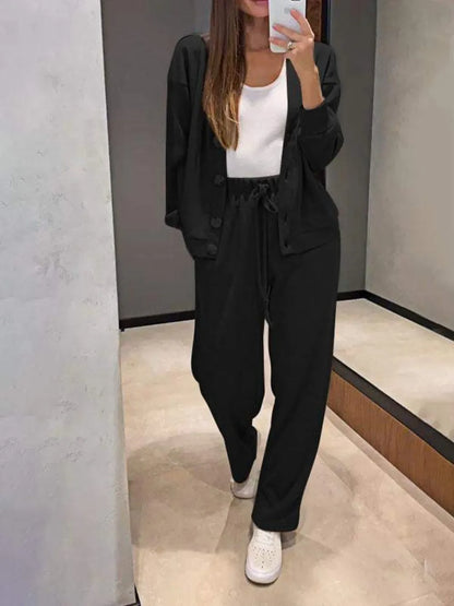 Full Size Button-Up Long Sleeve Top and Pants Set – Uneeque Designzz