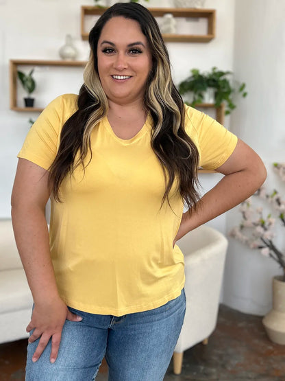 Basic Bae Bamboo Full Size V-Neck High-Low T-Shirt – Uneeque Designzz