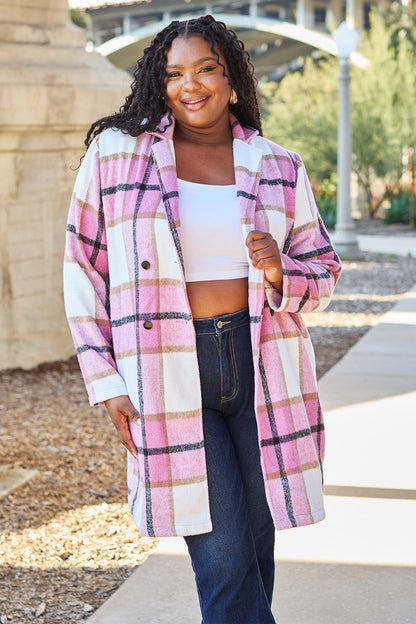 Double Take Full Size Plaid Button-Up Lapel Collar Coat – Uneeque Designzz
