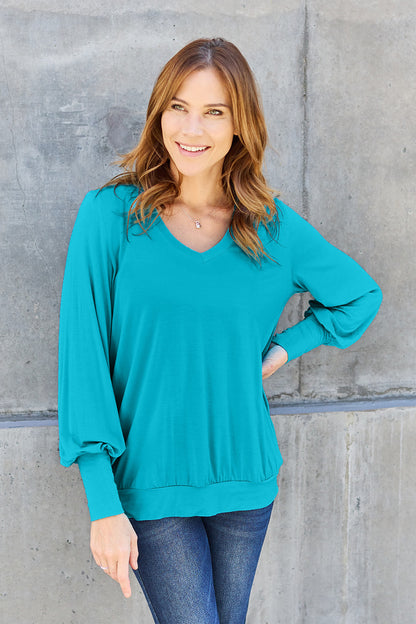 Basic Bae Full Size V-Neck Lantern Sleeve Top – Uneeque Designzz