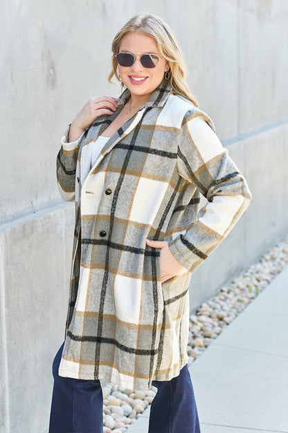 Double Take Full Size Plaid Button-Up Lapel Collar Coat – Uneeque Designzz