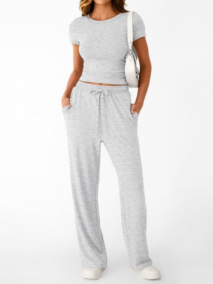Round Neck Short Sleeve Tee and Pants Set – Uneeque Designzz