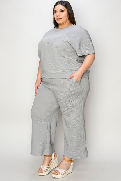 Double Take Full Size Texture Short Sleeve Top and Pants Set – Uneeque Designzz