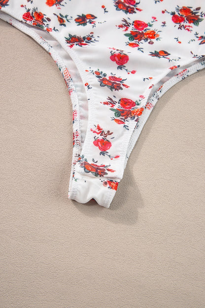 Floral Frilled Trim Spaghetti Straps Bodysuit – Uneeque Designzz