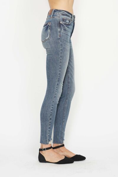 Judy Blue Full Size Tummy Control Vintage Wash Hem Destroy Skinny Jeans – Uneeque Designzz