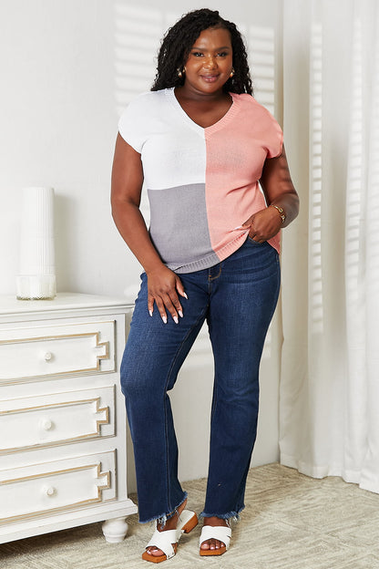 Color Block V-Neck Knit Top – Uneeque Designzz