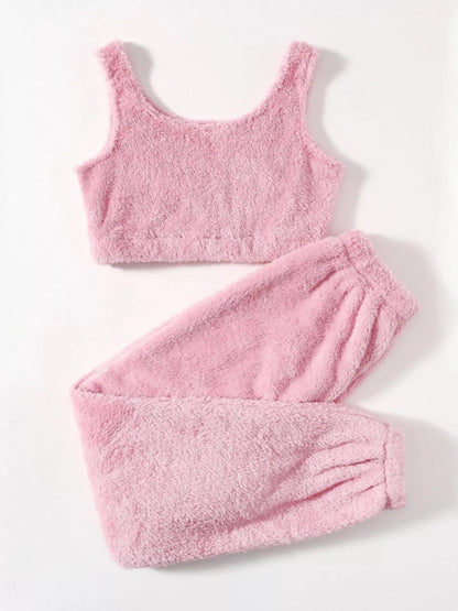 Cozy Plush Cropped Tank and Pants Lounge Set by Trendsi