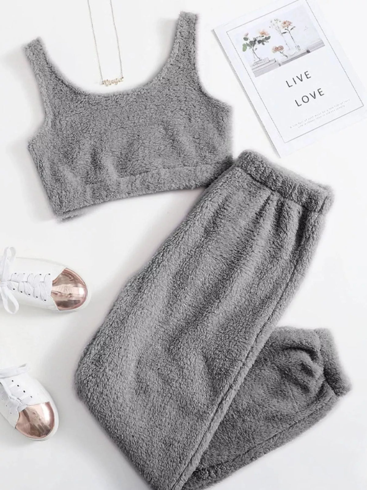Cozy Plush Cropped Tank and Pants Lounge Set by Trendsi