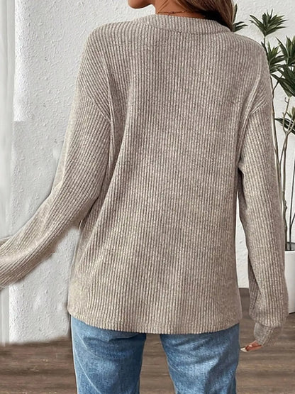 Ribbed Button Detail Long Sleeve T-Shirt – Uneeque Designzz