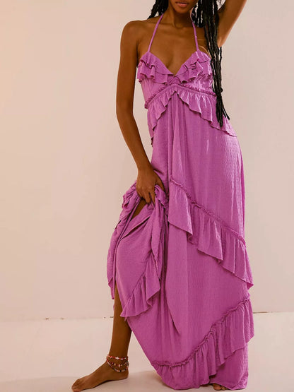 Ruffled Halter Maxi Dress – Flowy & Feminine – Uneeque Designzz