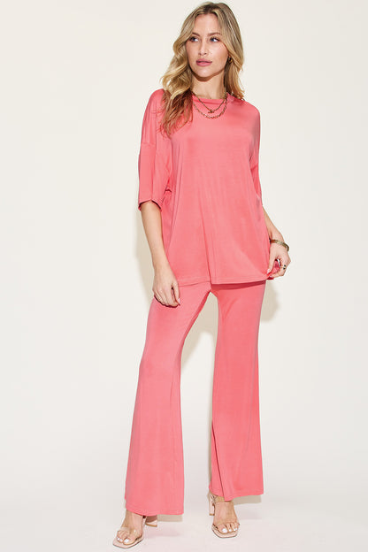 Basic Bae Full Size Bamboo Drop Shoulder T-Shirt and Flare Pants Set – Uneeque Designzz