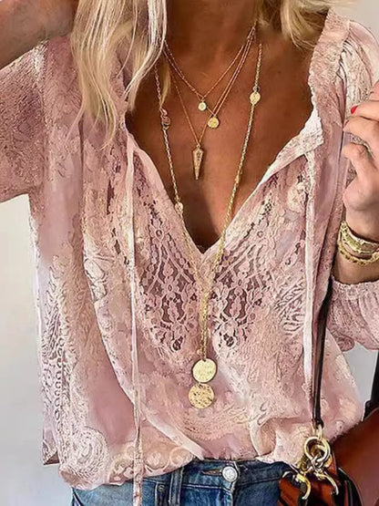 Lace Tie-Neck Blouse – Uneeque Designzz