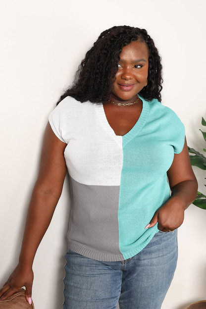Color Block V-Neck Knit Top – Uneeque Designzz