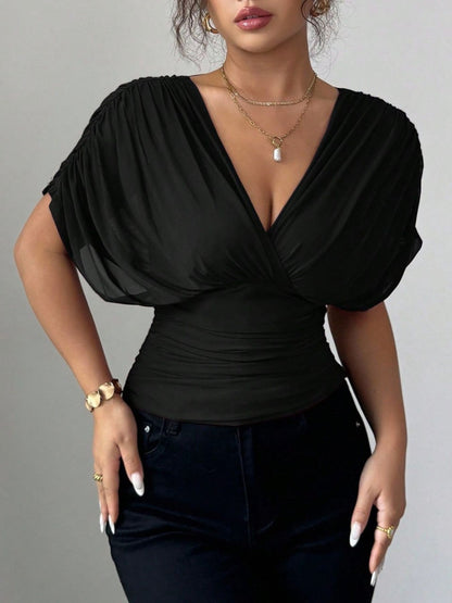 Ruched Surplice Short Sleeve Top – Uneeque Designzz