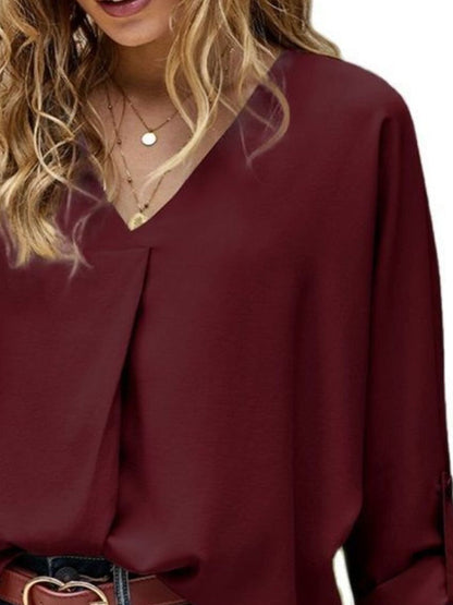 Elegant V-Neck Long Sleeve Blouse – Uneeque Designzz