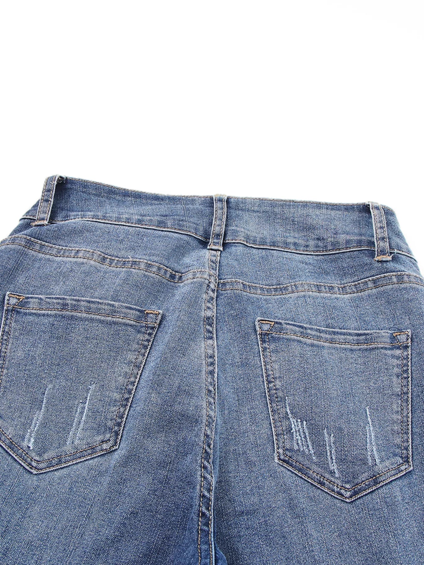 High Waist Distressed Straight Leg Jeans by Trendsi