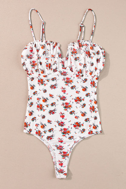 Floral Frilled Trim Spaghetti Straps Bodysuit – Uneeque Designzz