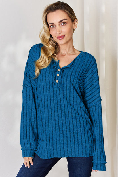 Basic Bae Full Size Ribbed Half Button Long Sleeve T-Shirt – Uneeque Designzz