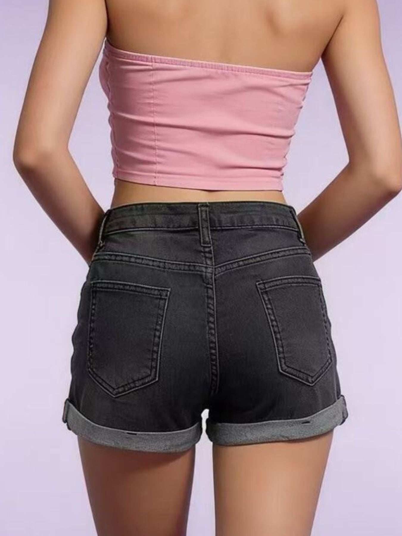 Distressed Denim Roll-Up Shorts by Trendsi