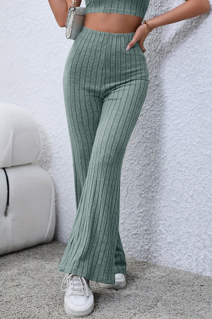 Basic Bae Full Size Ribbed High Waist Flare Pants – Uneeque Designzz