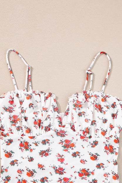 Floral Frilled Trim Spaghetti Straps Bodysuit – Uneeque Designzz