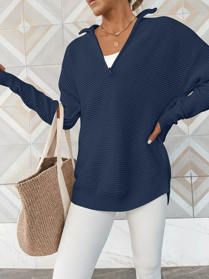 Half Zip Long Sleeve Knit Top – Uneeque Designzz