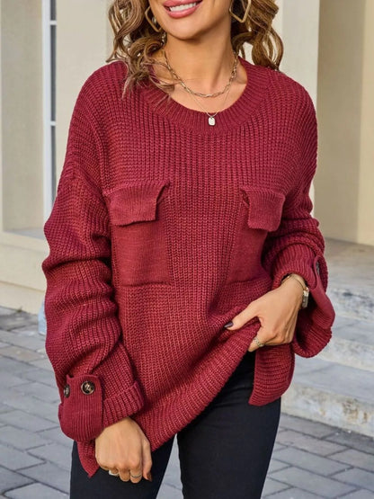 Pocket Detail Round Neck Sweater – Uneeque Designzz