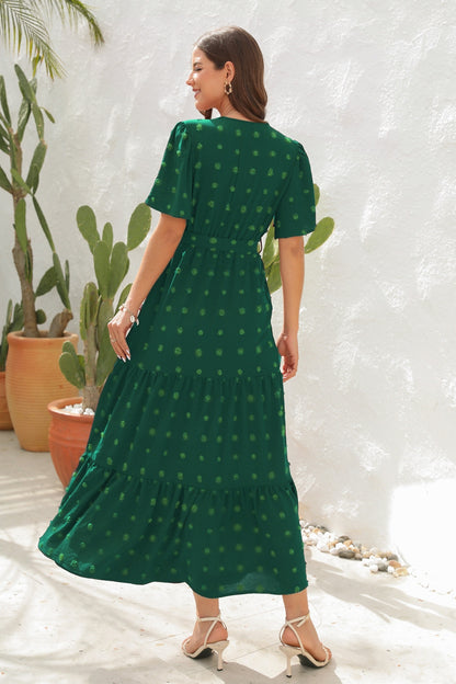 Swiss Dot Tied Surplice Short Sleeve Dress – Uneeque Designzz