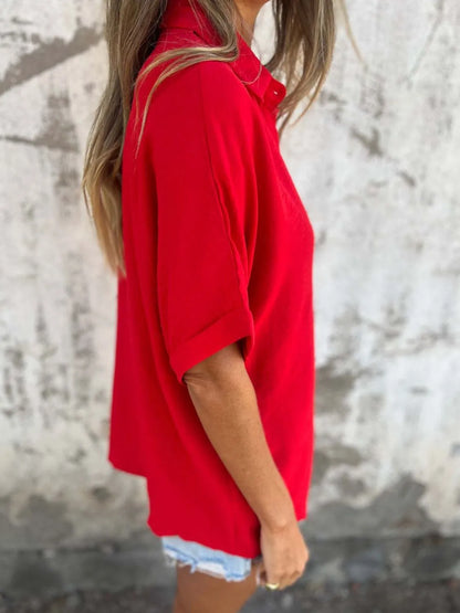 Full Size Collared Neck Half Sleeve Shirt Plus Size – Uneeque Designzz