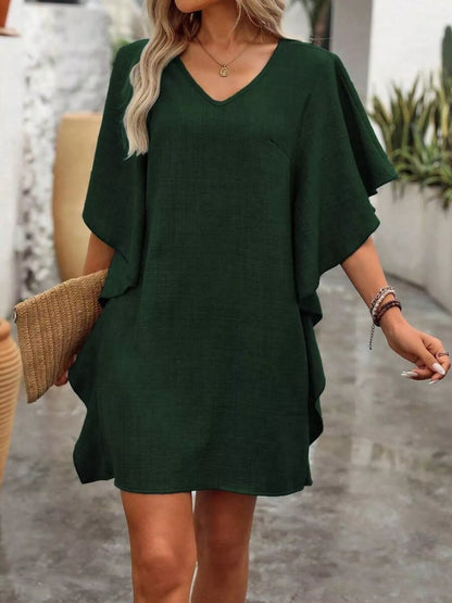Ruffled Flutter Sleeve V-Neck Mini Dress – Uneeque Designzz