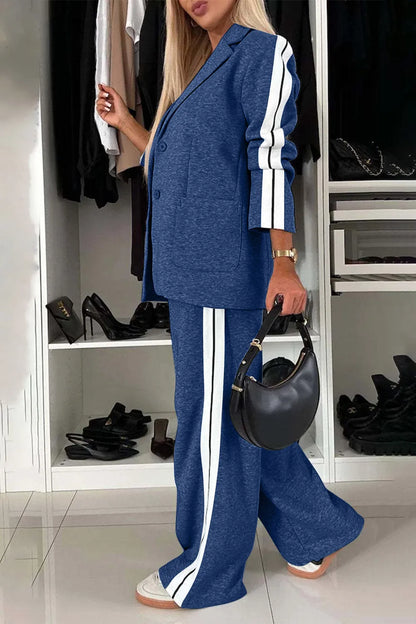 Full Size Contrast Lapel Collar Top and Pants Set – Uneeque Designzz