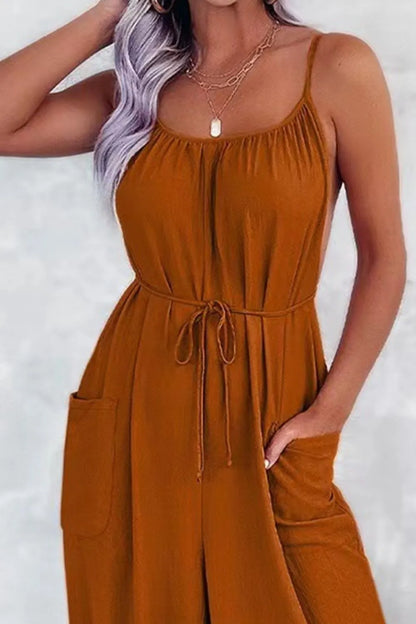 Casual Spaghetti Strap Wide Leg Jumpsuit with Pockets – Uneeque Designzz
