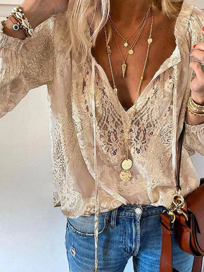 Lace Tie-Neck Blouse – Uneeque Designzz