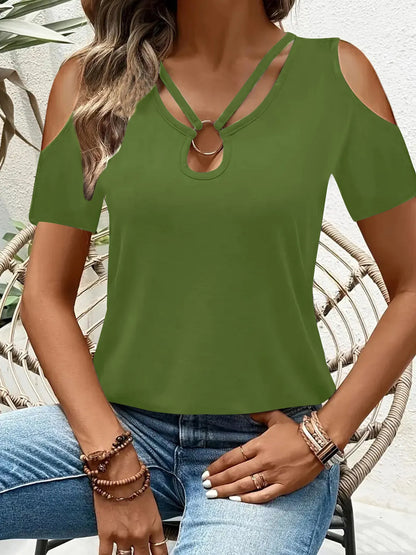Cold Shoulder T-Shirt with Metal Ring Detail – Uneeque Designzz