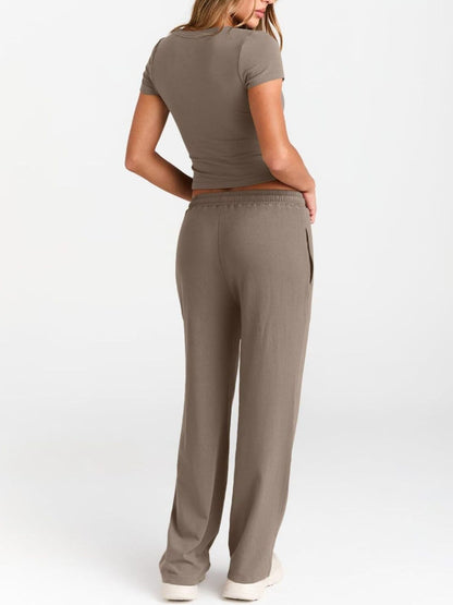 Round Neck Short Sleeve Tee and Pants Set – Uneeque Designzz