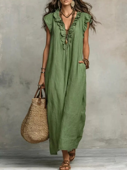 Full Size Ruffled V-Neck Cap Sleeve Maxi Dress Plus Size – Uneeque Designzz