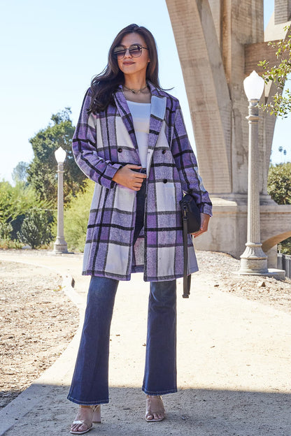Double Take Full Size Plaid Button-Up Lapel Collar Coat – Uneeque Designzz