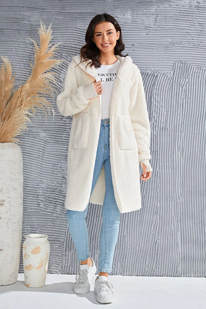 Double Take Full Size Hooded Teddy Bear Jacket with Thumbholes – Uneeque Designzz
