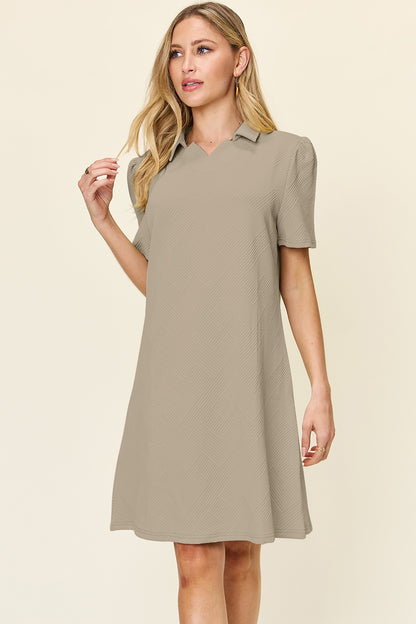 Double Take Full Size Texture Collared Neck Short Sleeve Dress – Uneeque Designzz