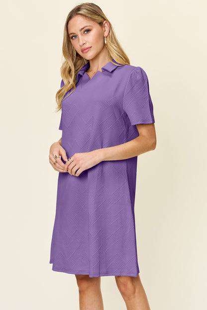 Double Take Full Size Texture Collared Neck Short Sleeve Dress – Uneeque Designzz