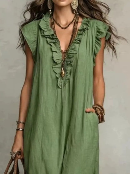 Full Size Ruffled V-Neck Cap Sleeve Maxi Dress Plus Size – Uneeque Designzz