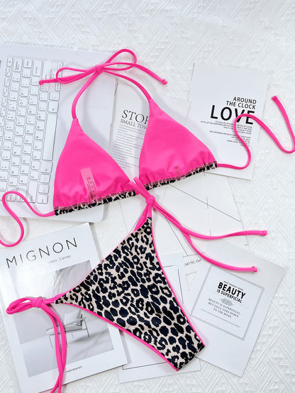 Leopard Print Halter Neck Tie Side Bikini Set – Uneeque Designzz