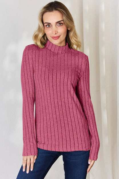 Basic Bae Full Size Ribbed Mock Neck Long Sleeve T-Shirt – Uneeque Designzz