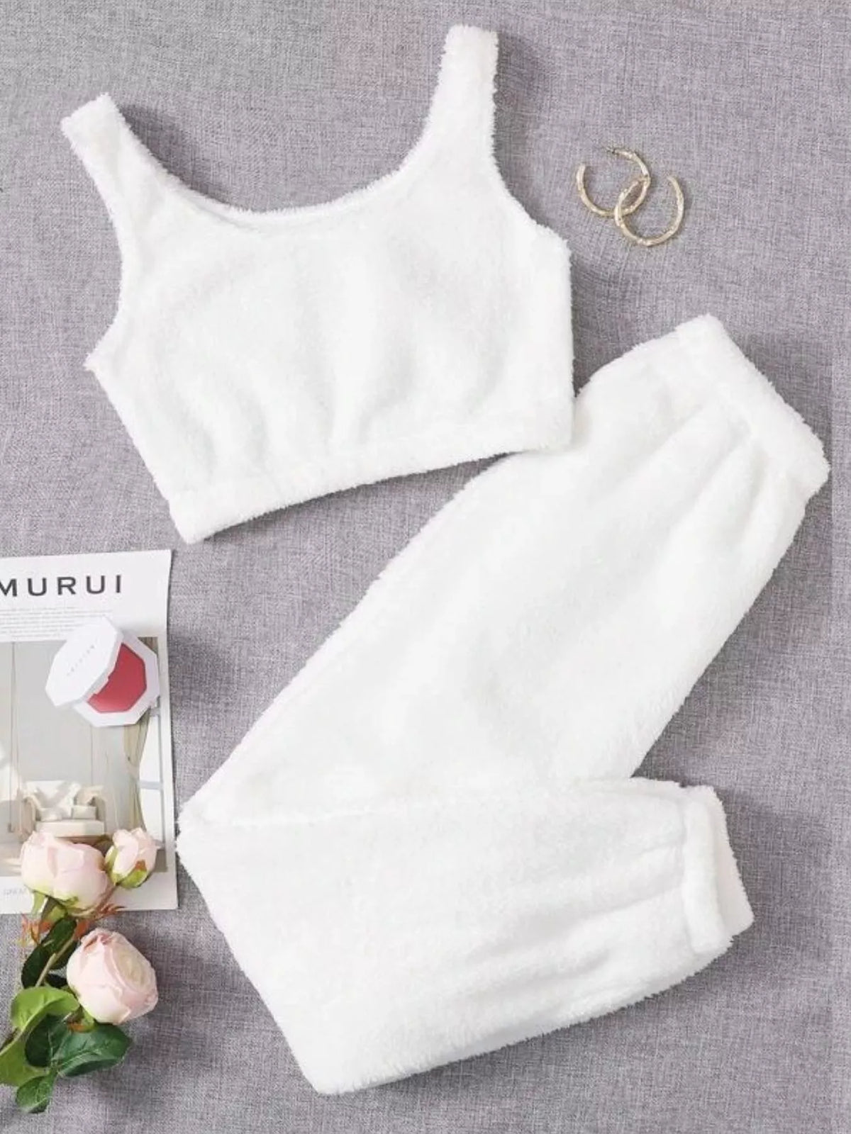 Cozy Plush Cropped Tank and Pants Lounge Set by Trendsi