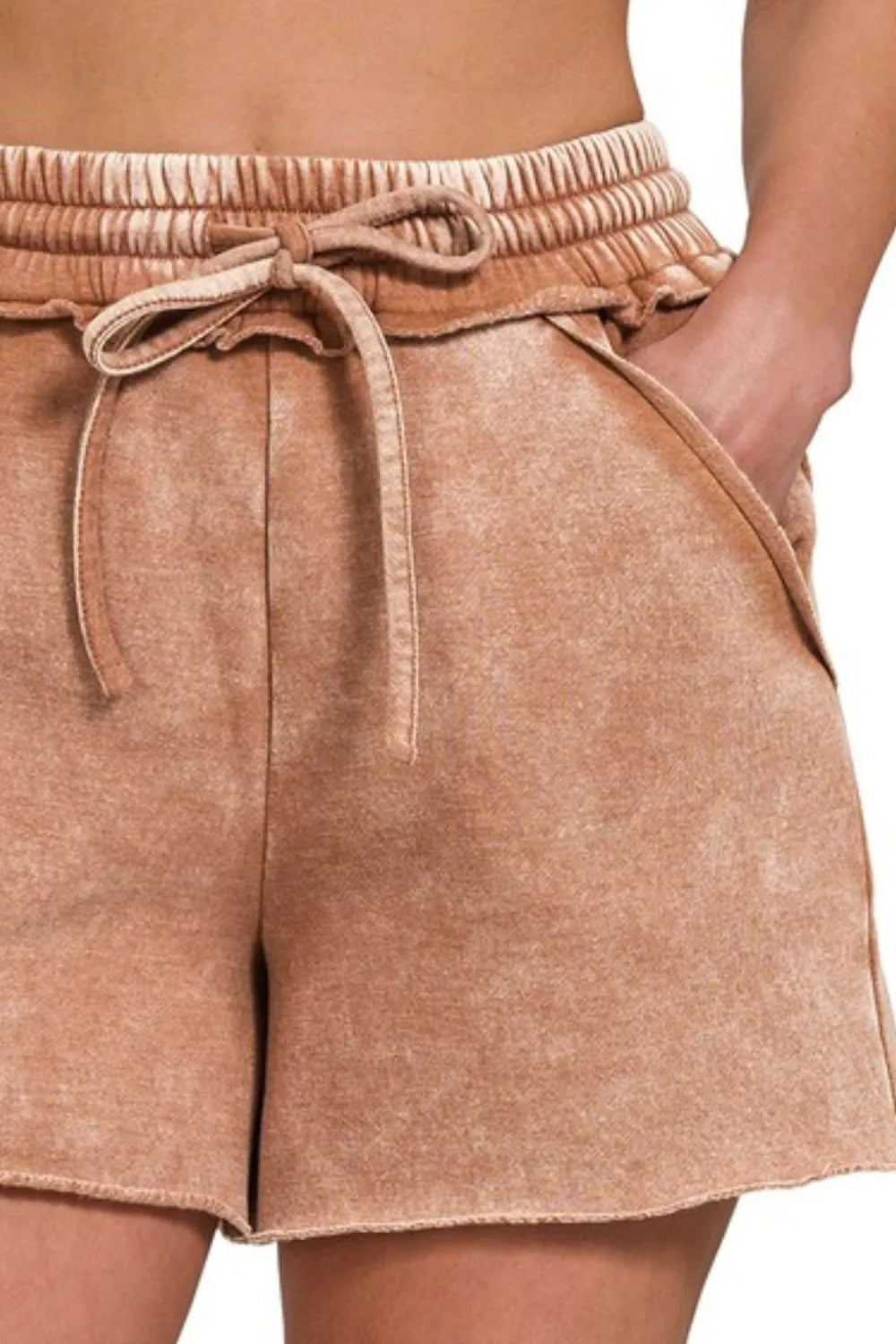 Zenana Acid Wash Fleece Drawstring Shorts With Pockets by Trendsi