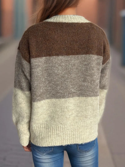 Women's Color Block Button-Up Round Neck Knit Cardigan – Uneeque Designzz