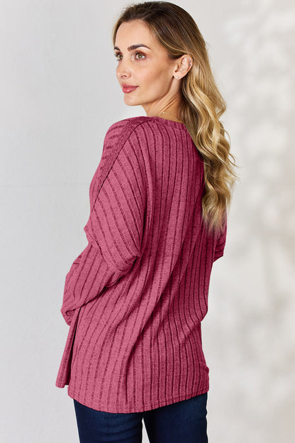 Basic Bae Full Size Ribbed Half Button Long Sleeve T-Shirt – Uneeque Designzz