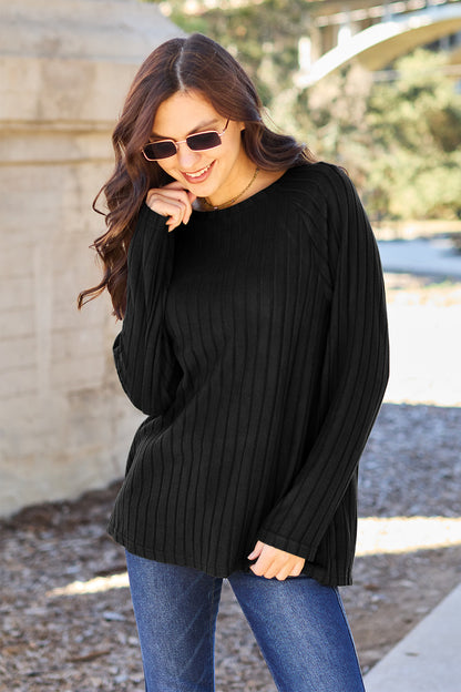 Basic Bae Full Size Ribbed Round Neck Long Sleeve Knit Top – Uneeque Designzz