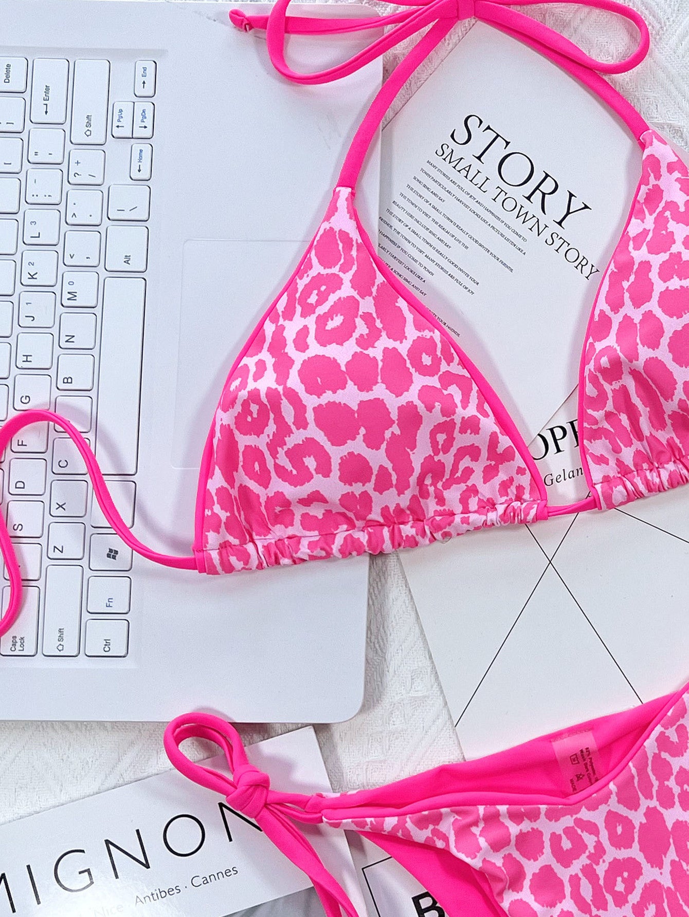 Leopard Print Halter Neck Tie Side Bikini Set by Trendsi