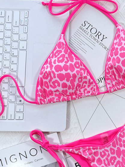 Leopard Print Halter Neck Tie Side Bikini Set – Uneeque Designzz